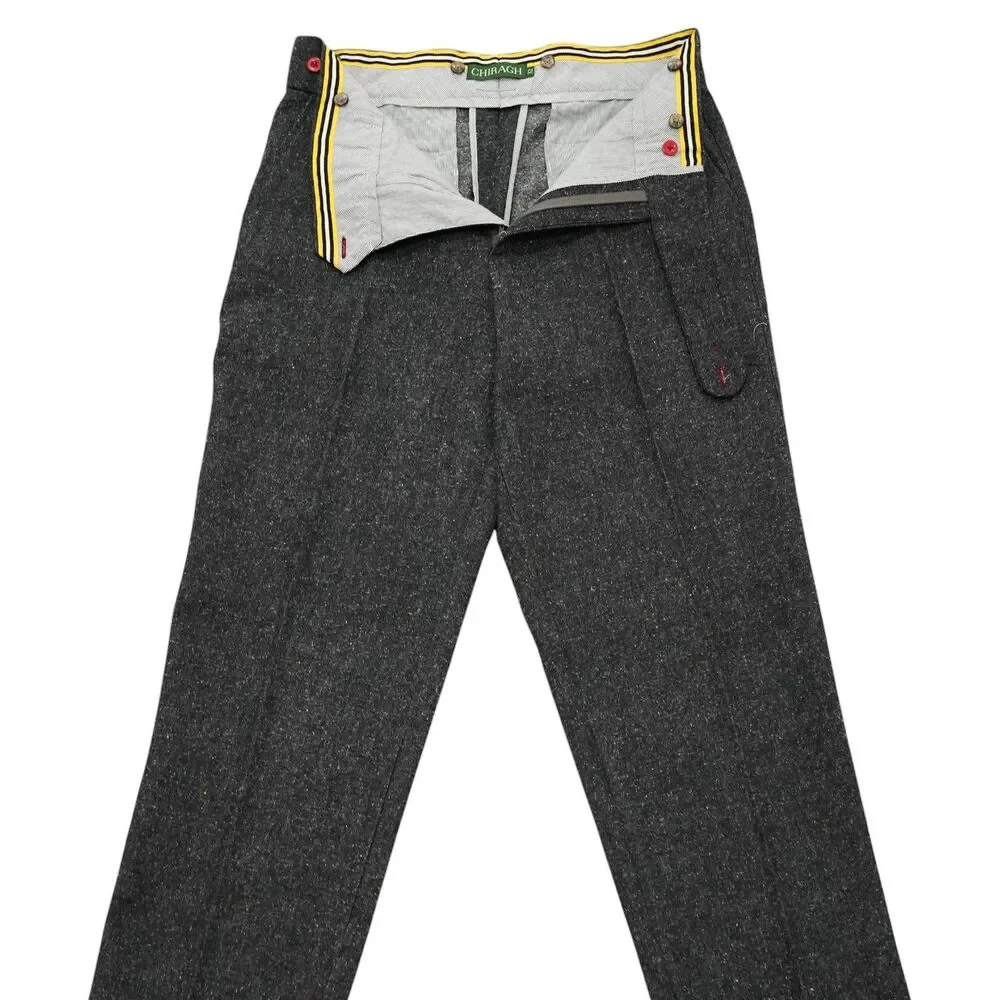 Mens 32 Gurkha Pants Charcoal Donegal Speckled Cotton High Waist Flat Front